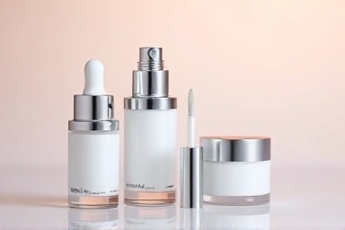 Elegant eye cream bottles and a cool metal applicator.